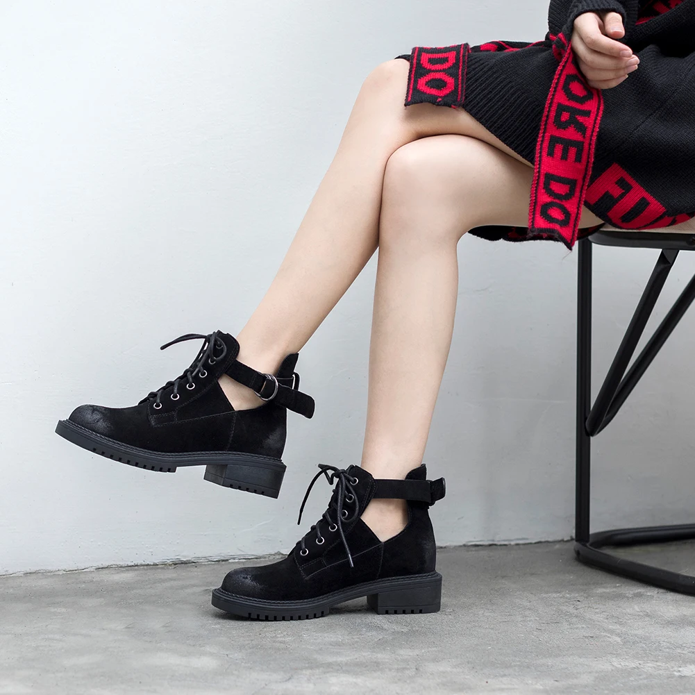 Karinluna/брендовые ботинки из натуральной кожи; Прямая поставка; размер 40 женская обувь модная женская обувь в уличном стиле с ремешком и пряжкой женские ботинки