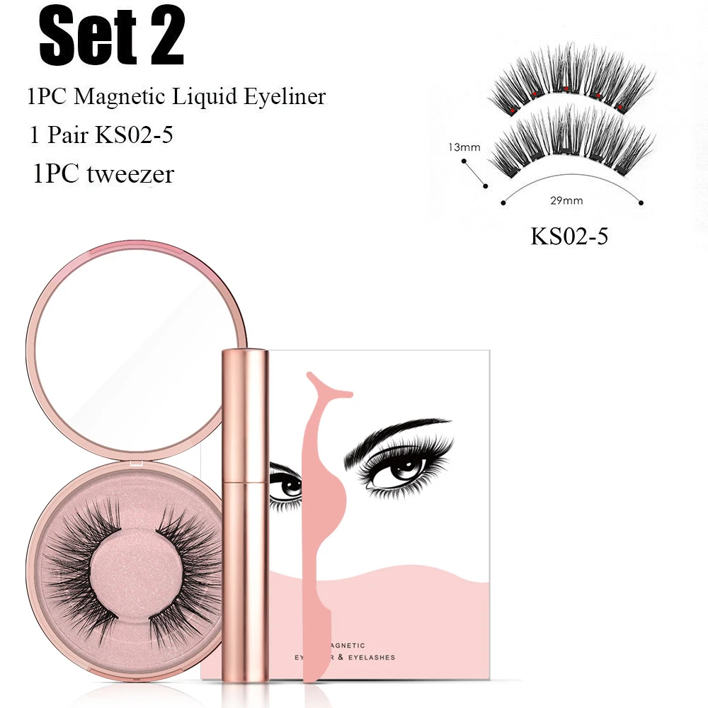 New Magnetic Eyelashes with A Set of Natural Eyelashes False Eyelashes Magentic Liquid Eyeliner+ A Tweezers Full Set TSLM2