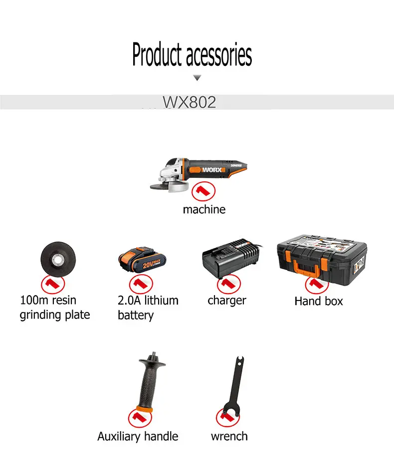 Новое поступление портативный перезаряжаемые 20V литиевая батарея WX802 аккумуляторная угловая шлифовальная машина автомат для резки шлифовальный станок