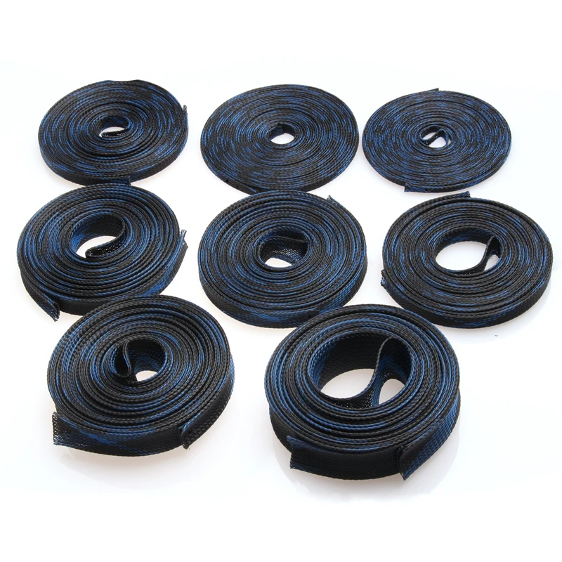 1/5/10/20M Braided Cable Sleeve Blue&Black 2/4/6/8/10/12/15/20/25mm PET  Nylon High Density Sheathing Insulation Cable Protecting Inside Diameter:  4mm, Length: 1M