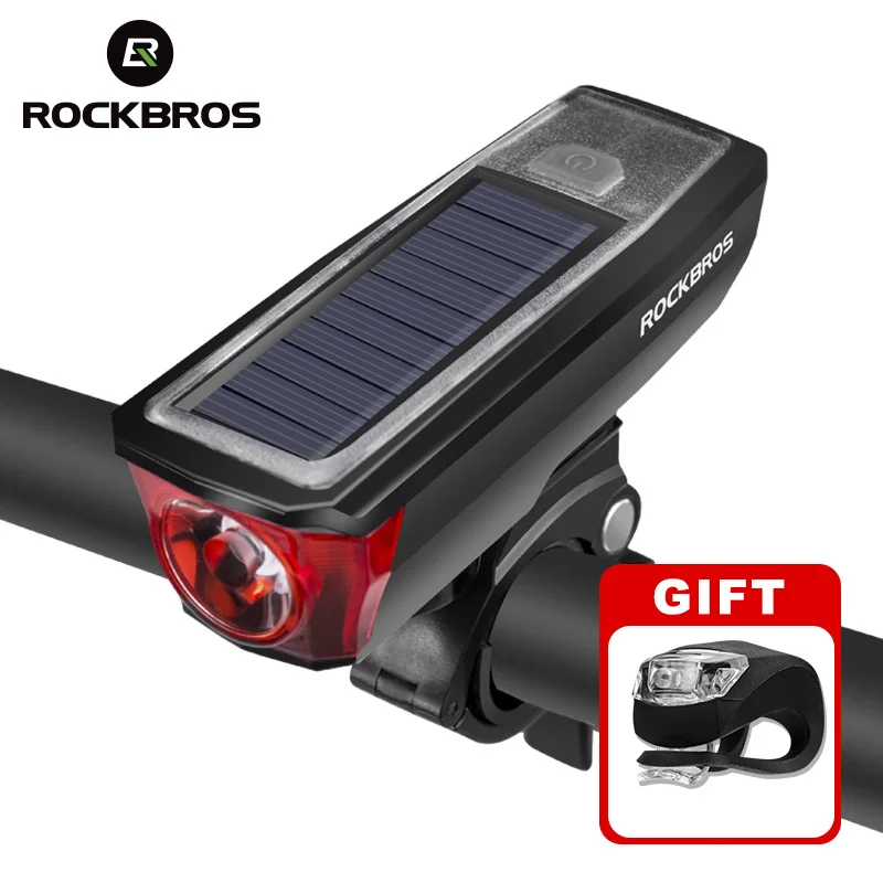 

ROCKBROS Solar USB Charging Bike Bicycle Headlights IPX4 Waterproof Bike Bell 120 dB Light Sensing Smart Switch Multiple Modes