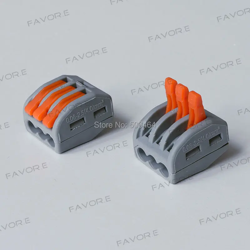 

10pcs PCT213 3pin reuseable easy terminal block 0.08-2.5(4.0)mm2 Universal Compact Wire Wiring Connector