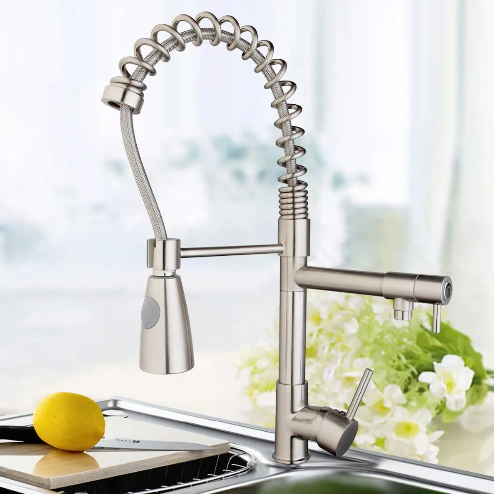OUBONI Good Quality 360 Degree Rotating Kitchen Faucets Hot Cold Water Torneiras Cozinha 97199D058 Nickel Brush