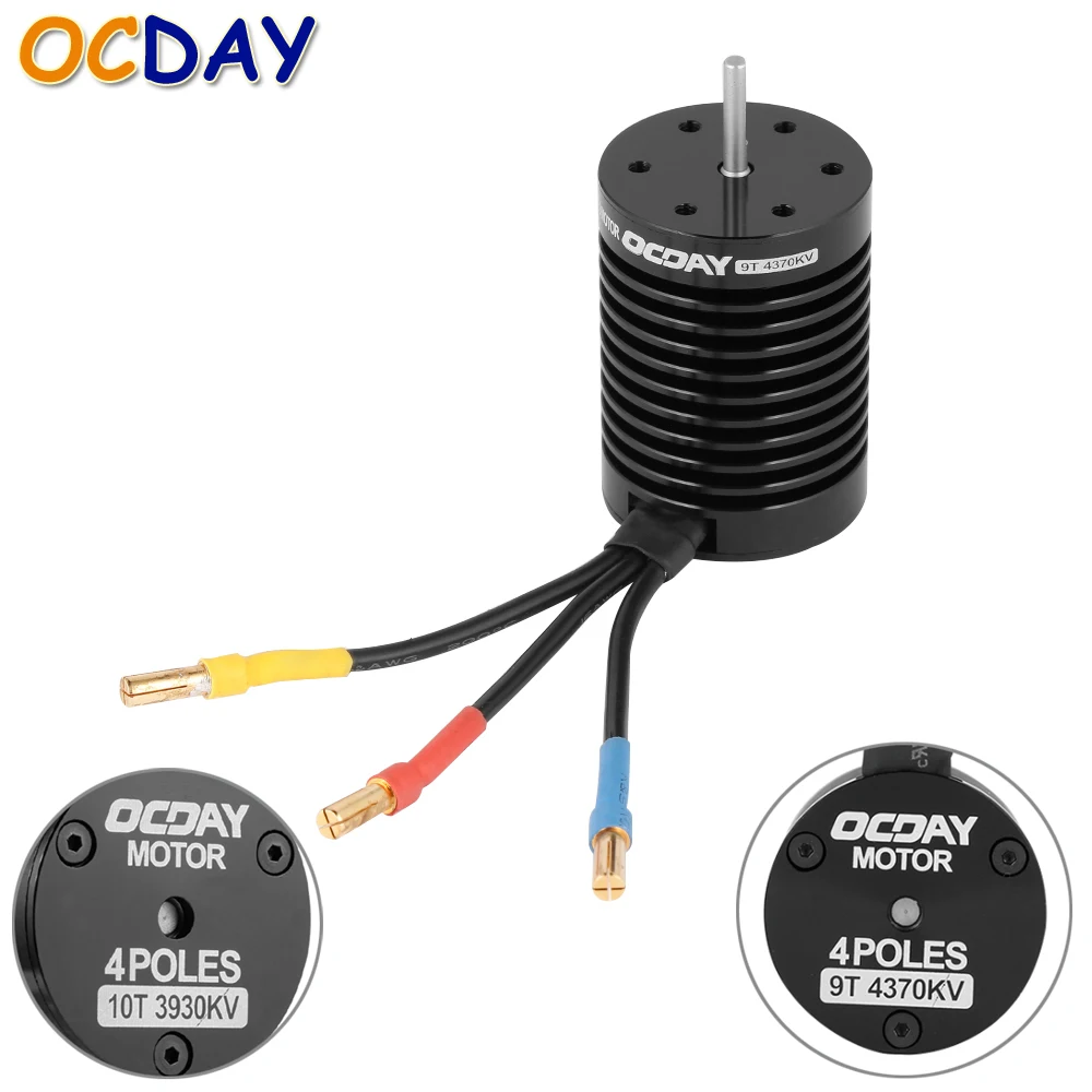 Kopen 1 stks OCDAY 10 T 3930KV 9 T 4370KV 4 Polen Motor Sensorless Borstelloze Motor voor 1 10 Schaal RC auto Vrachtwagen