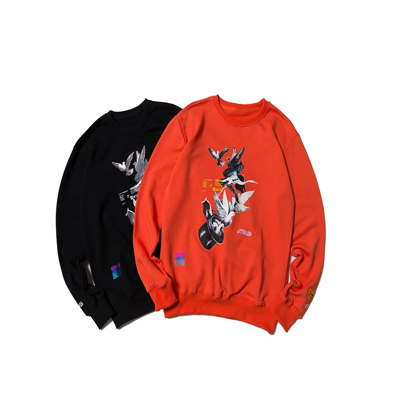 

Heron Preston Magic-Hat-DOVES-Crane Printing Hoodies HP Men Black And Red Sweashirts Heron Preston Letter Embroidery Loose