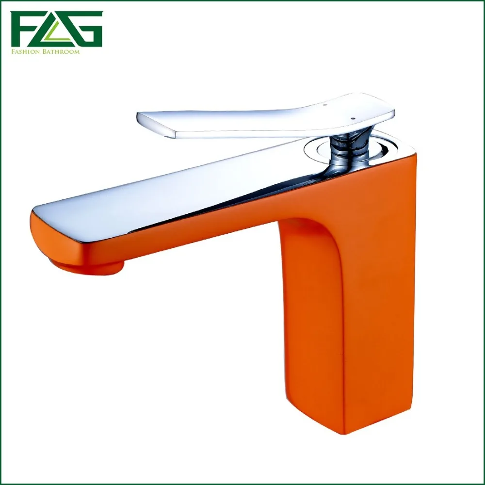 FLG Square Basin Faucet Grilled Orange Painted Deck Mounted Cold&Hot