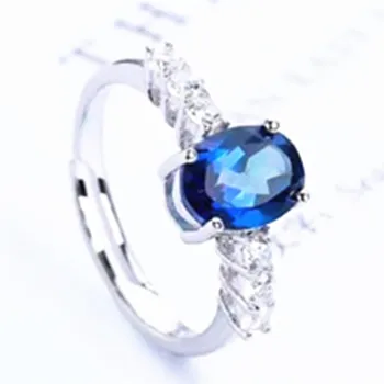 

fashionable 925 sterling silver oval natural blue topaz adjustable ring for female anniversary party gift