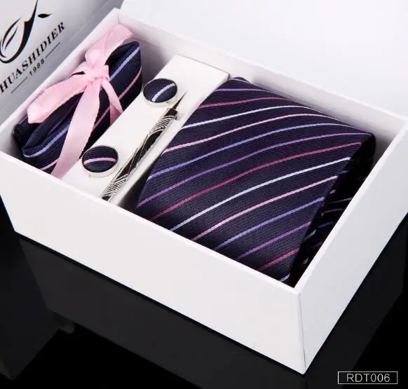 Новое поступление 6 шт./компл. шелковые галстуки мужские галстуки стильный галстук в клетку в полоску мужские галстуки с подарочной коробкой - Цвет: Красный