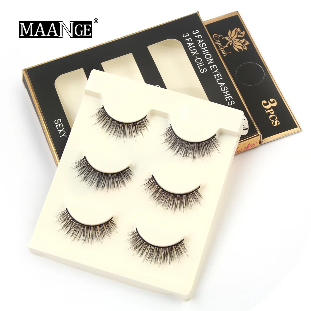 

MAANGE 3 Pairs Eye Lashes Women Fashion Natural Longlasting Fake Handmade Reusable Beauty Cruelty Free Luxury Real Mink Lashes