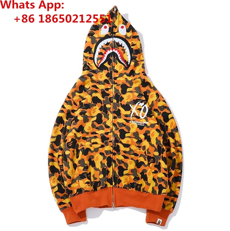 Для мужчин купание Ape Bape Акула челюсти камуфляж на молнии Толстовка свитер пальто