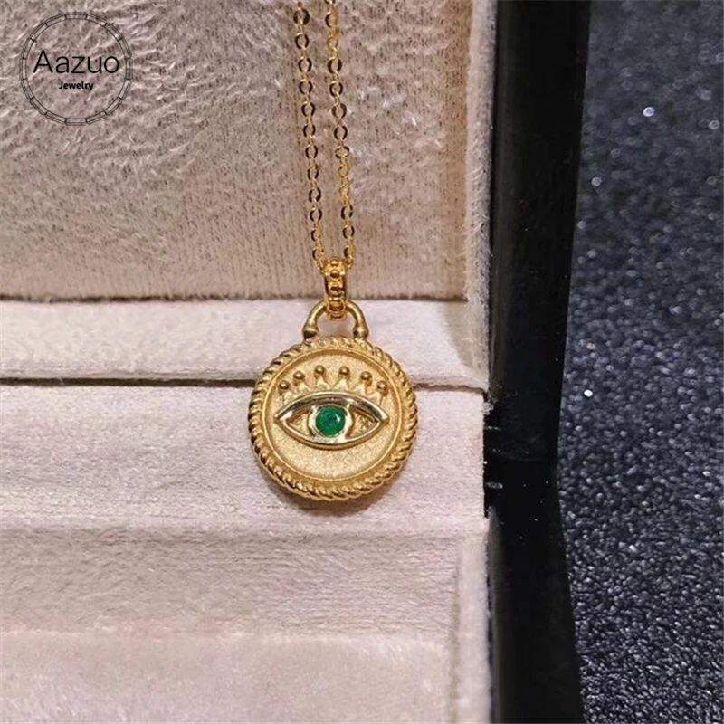 

Aazuo Real 18K Yellow Gold Natural Emerald Micro Pave Eye Round Free Pendent Necklace gifted for Women Birthday Party Au750