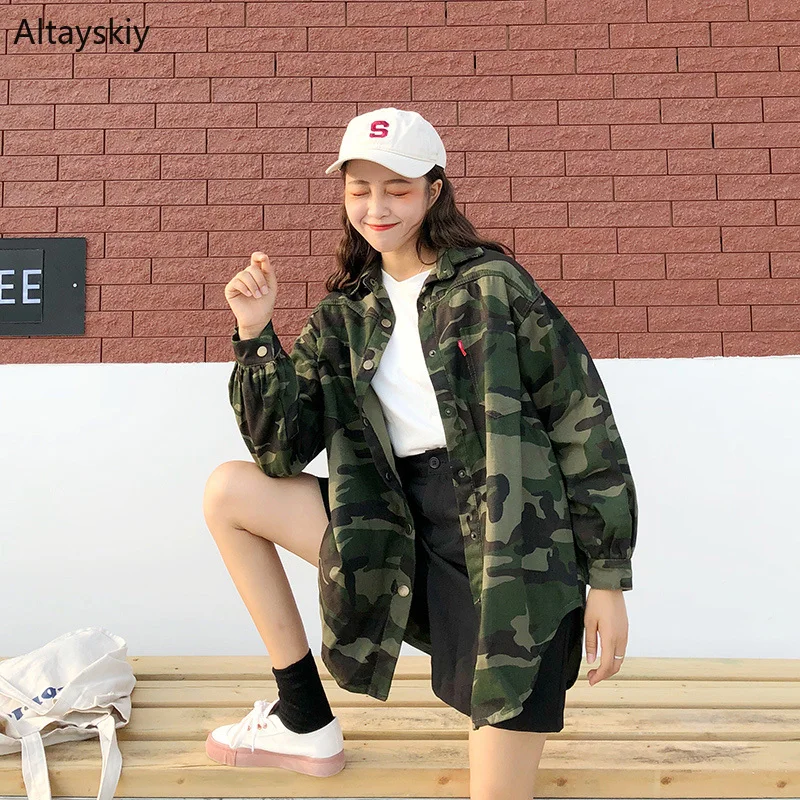 Женские камуфляжные куртки Ulzzang простые мягкие свободные однобортные в
