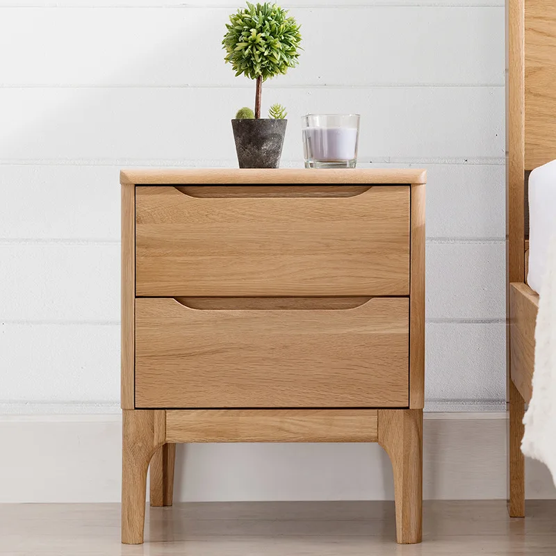 Скандинавский прикроватный шкаф из цельного дерева простой белый дубовый