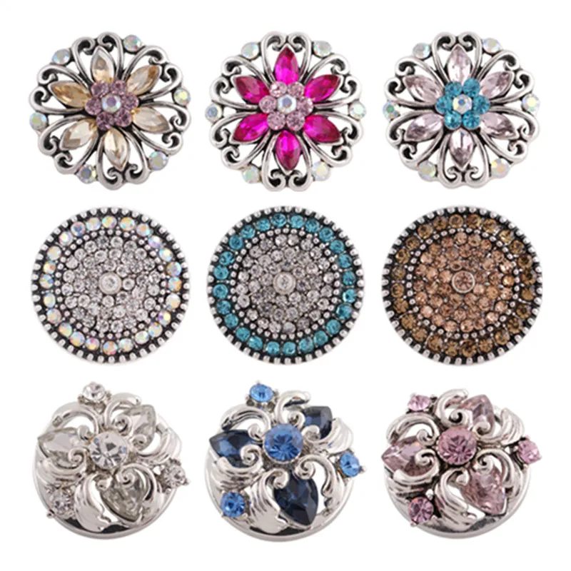 

Partnerbeads OEM ODM 10PCS Wholesale Rhinestone Flower Button Snap Jewelry 18mm Bracelet Charm Femme Boho Crystal Beads KC8723