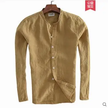 S~ 3XL! Новая Мужская одежда Повседневная льняная рубашка воротник тонкий воротник льняная хлопковая рубашка костюмы