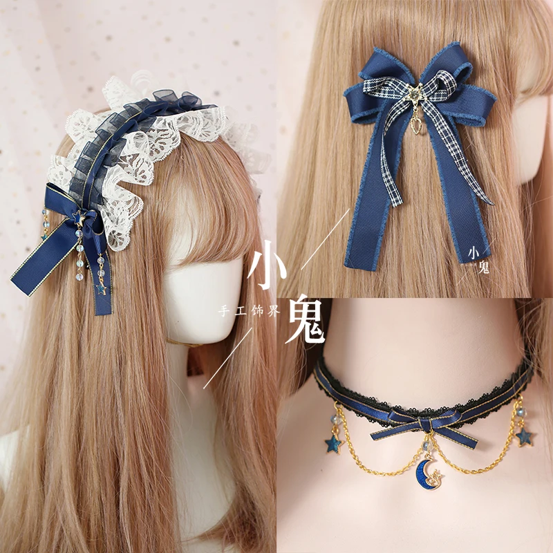 

Navy blue Lolita hairpin Navy wind edge clip hairpin hairpin Lolita kc hair hoop stars small objects