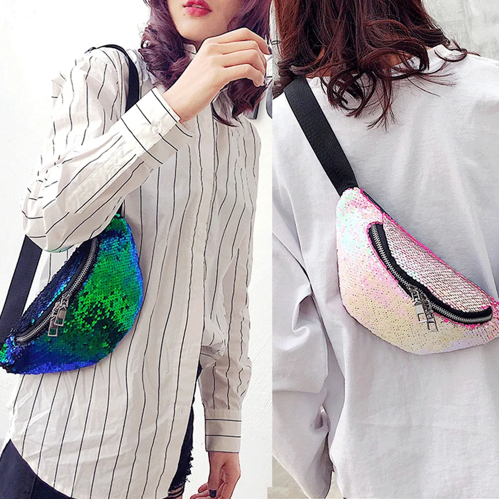 Женская двусторонняя блестящая Русалка с блестками поясные сумки ПВХ женская модная сумочка поясные сумки