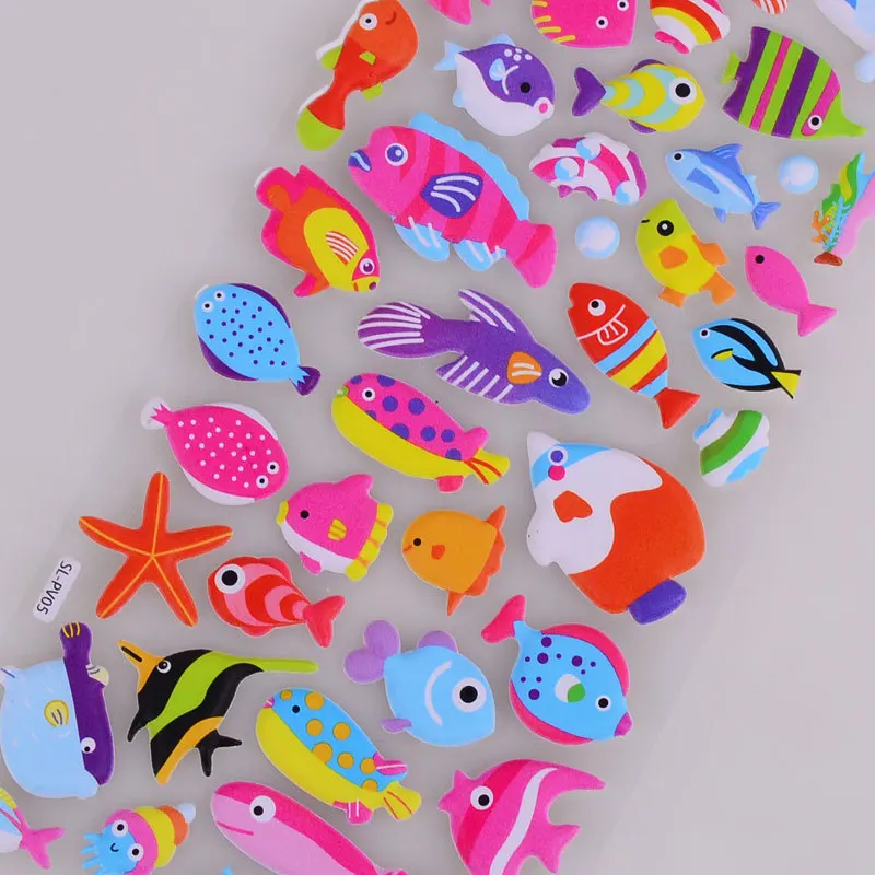 3D мультфильм дельфин рыба ПВХ пузырь Пуффи стикеры s Дети Классические игрушки школьный учитель награда морской мир декоративные наклейки DIY