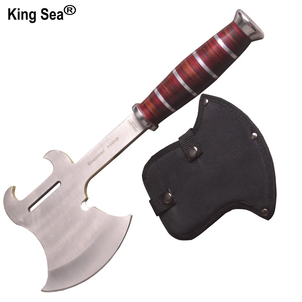 

King Sea 2018 Multi-Functional Axe Cow Shape Outdoor Survival Tomahawk with Wood Handle Carbon Steel Camping Ax