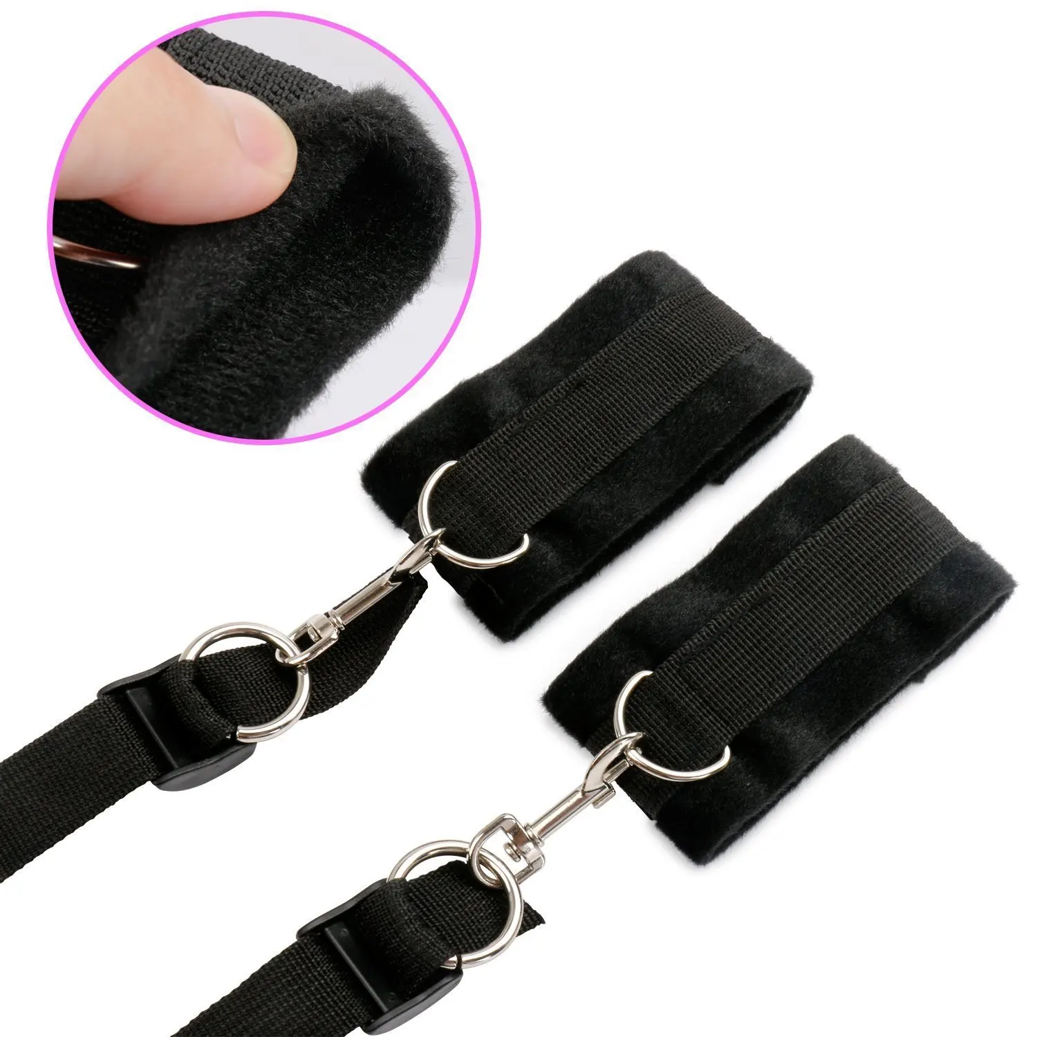  Under Bed Restraint Kit Adjustable Straps Fit Almost Any Size Mattress with Flirting Tickler (Black