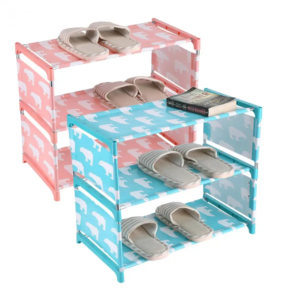 3 Tiers Non-woven Fabric Standing Shoe Rack DIY Shoes Shelf Cute Storage Shelf Home Organizer Wall Standing Cute Shoes Shelf