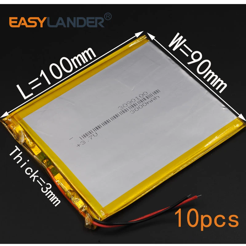 

10pcs/Lot 3.7V 3000mAh 3090100 Rechargeable li Polymer Li-ion Battery For 7 inch 9 inch 12 inch tablet PC DVD Power bank E-book
