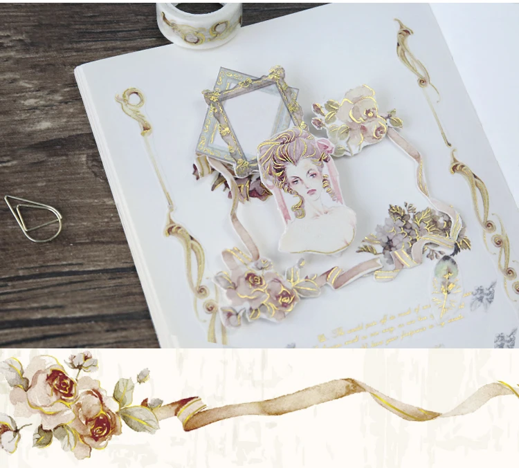 12 видов стилей Золотая фольга печать Роза девушки духи рамка японский васи лента декоративная клейкая маскирующая бумажная лента «сделай сам» ремесло подарок