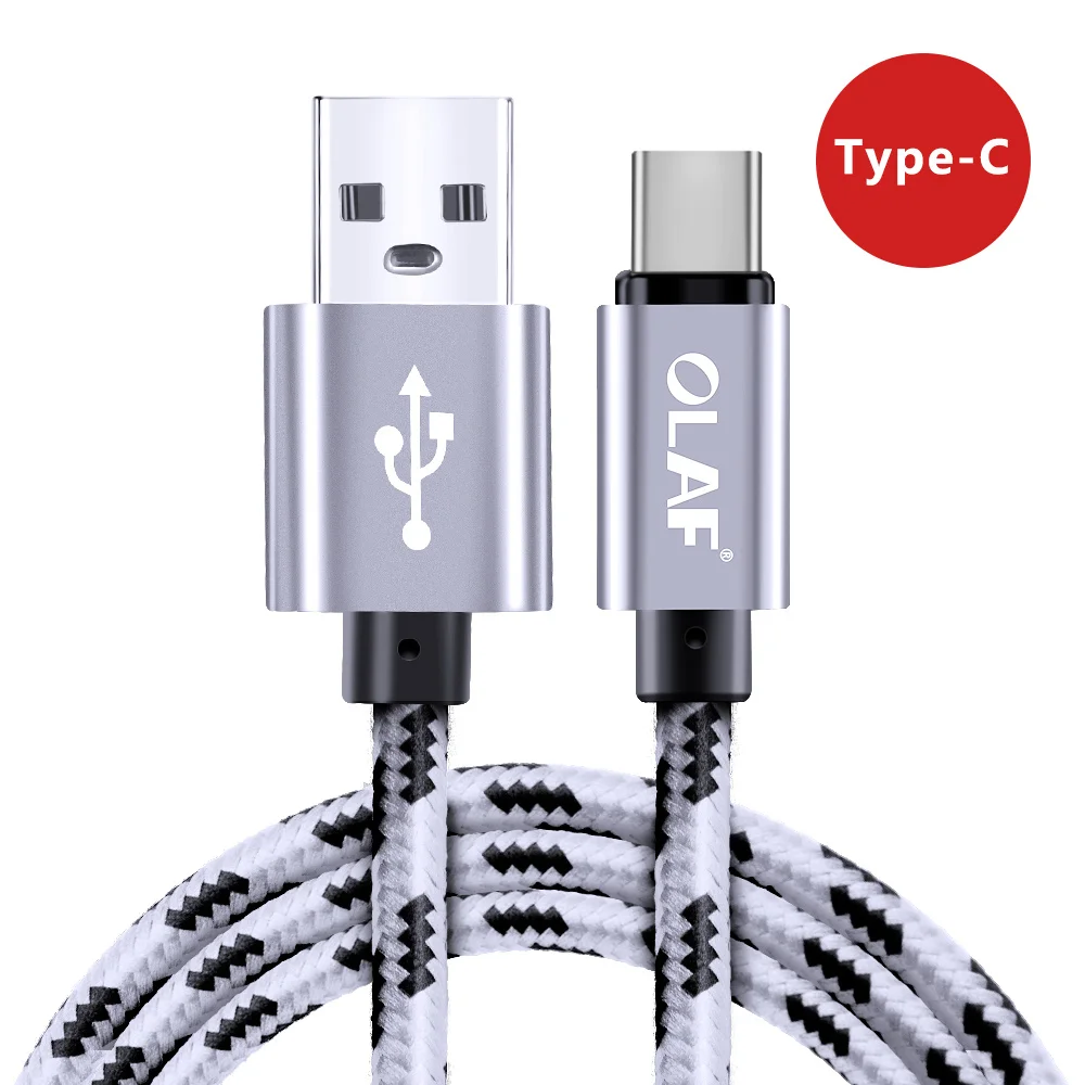 Олаф USB C кабель 1 м 2 м 3 м Быстрая зарядка type-C USB 3,0 кабель для передачи данных для samsung S9 Redmi Note 7 кабели для зарядки мобильных телефонов - Цвет: Silver