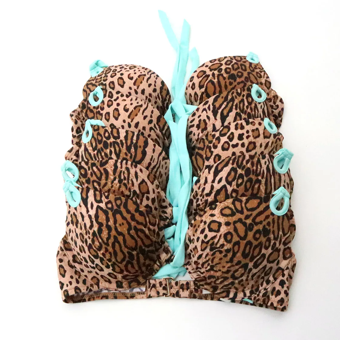 

Wholesale Women Swimsuit Leopard Sexy Halter CropTop Swimwears Triangle Bikinis Set Secret Push Up Beach Bathing Suit