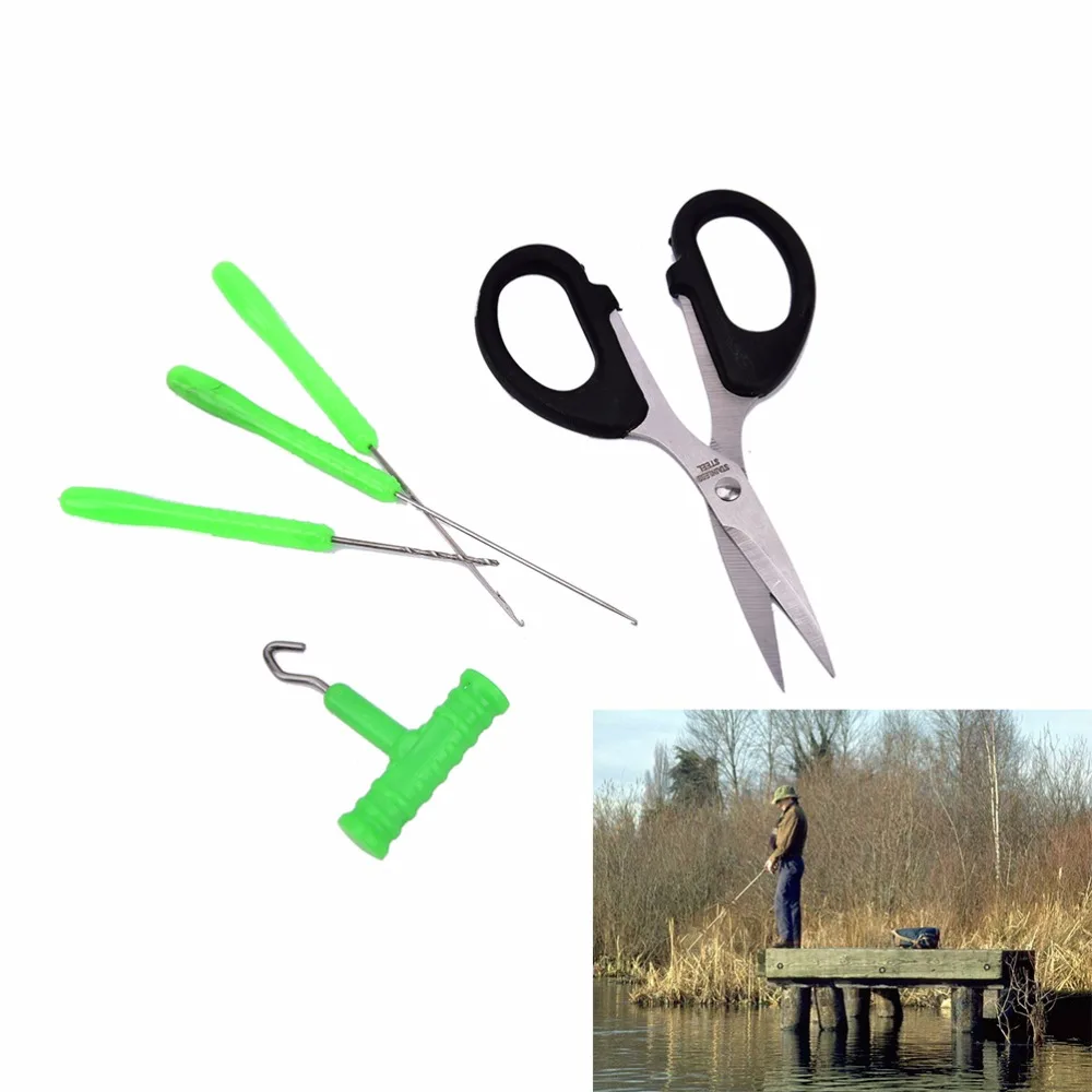 

1 Set=5 Pcs Hook Load Rig Knot Puller Fish Tackle Scissors Drill Splicer Baiting Needle Carp Fishing Bait Tool Kit