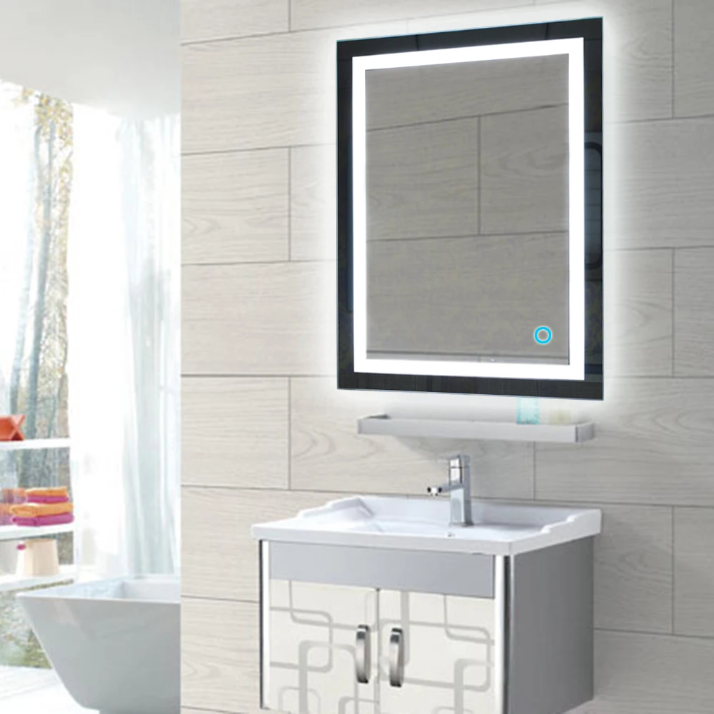 Светодиодный светильник, сенсорная кнопка, настенное зеркало для ванной комнаты, косметическое декоративное зеркало, освещенный туалетный столик, зеркало, прямоугольный декор, HWC