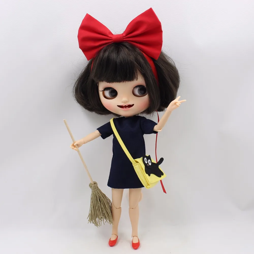 Neo Blythe Doll Kiki Halloween Dress with Yellow Bag, Bow Hairband & Red Shoes 3