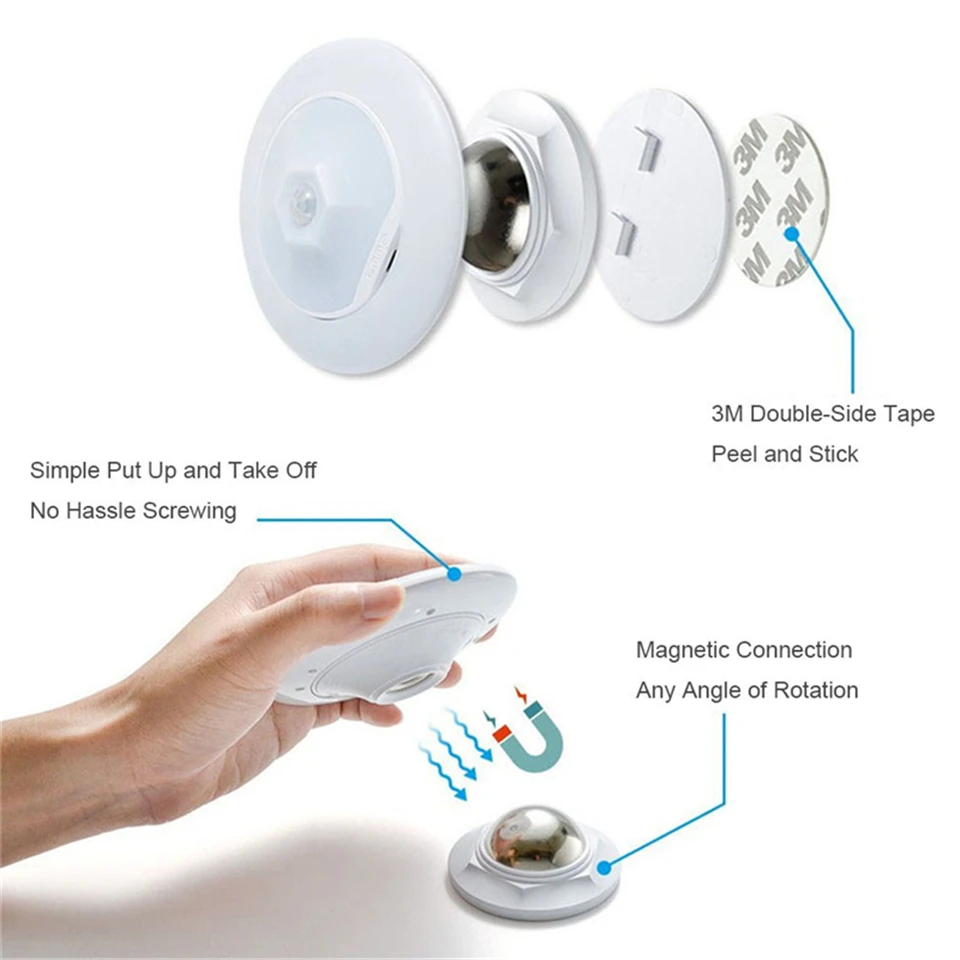 YHINT UFO Motion Sensor LED Night Light 360 Degree Rotating Kids Lamp Battery USB Rechargeable 9