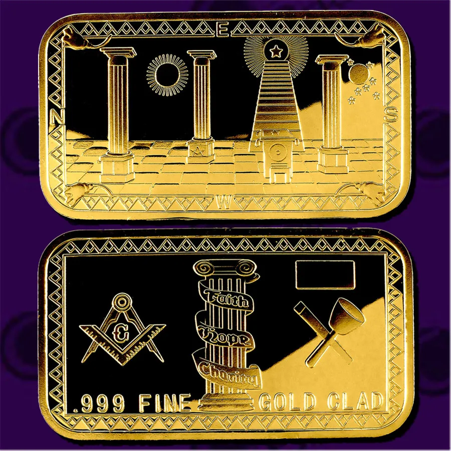 Freemasons Позолоченные 1 унции бар масонские символы великолепные умственные слитки.