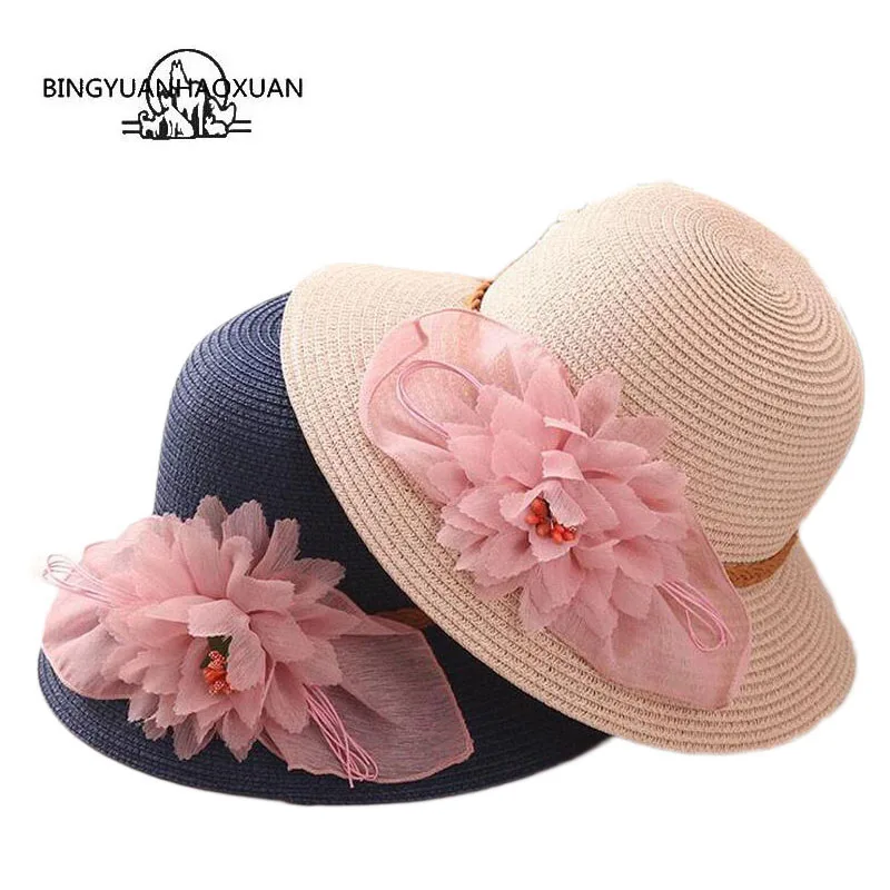 سيدة أزياء أنيقة السفر زهرة القش قبعة قناع كاب الإناث في الهواء الطلق الشاطئ قبعات الصيف المرأة القبعات عارضة قبعة الشمس