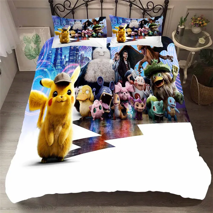 

HELENGILI 3D Bedding Set Pokemon Pikachu Print Duvet Cover Set Bedcloth with Pillowcase Bed Set Home Textiles #29-1