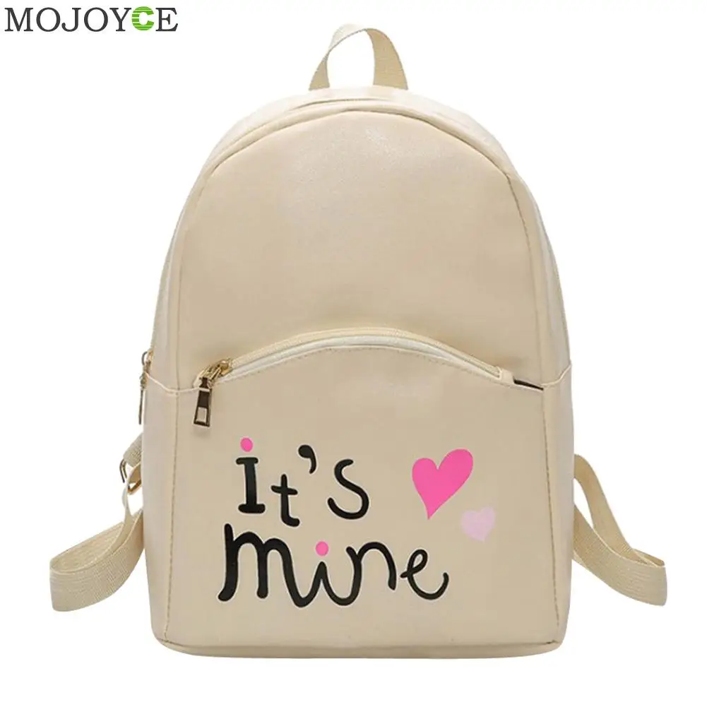 Preppy Style Women Backpack Letter Print Mini PU Leather Backpack
