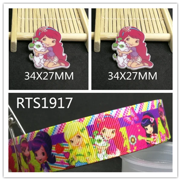 

7/8inch 100yard ribbon and 100pcs resin 1 set printed cartoon printed ribbon and resin RTS1917