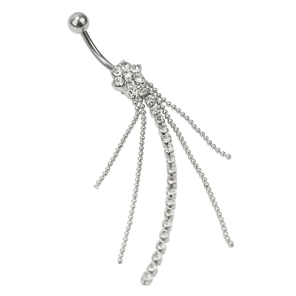 

1Pc Stainless Steel Tassel Chain Dangle Navel Belly Button Curved Barbell Ring Body Piercing New 8*0.8cm