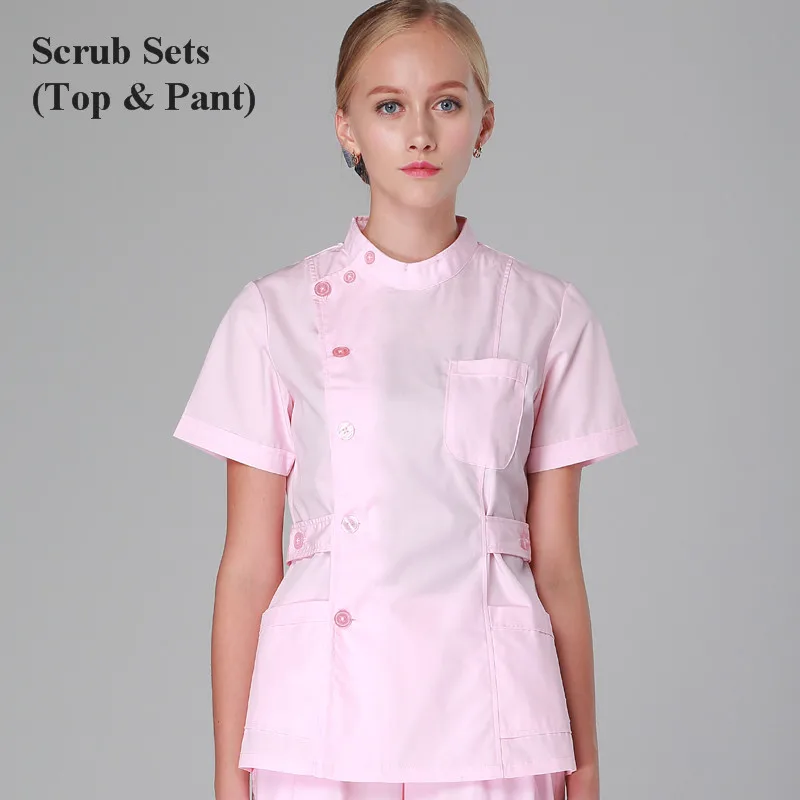 Летняя и зимняя медицинская одежда, униформа медсестры, 2 шт., медицинская одежда, женский ремень с застёжкой на пуговицах спереди - Цвет: Pink Summer