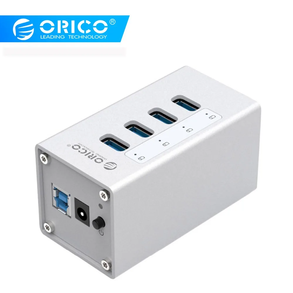 ORICO 4 Алюминиевый порт USB 3,0 концентратор с 12V2. 5A адаптером питания и 3.3Ft. USB3.0 кабель для передачи данных-Щепка(A3H4