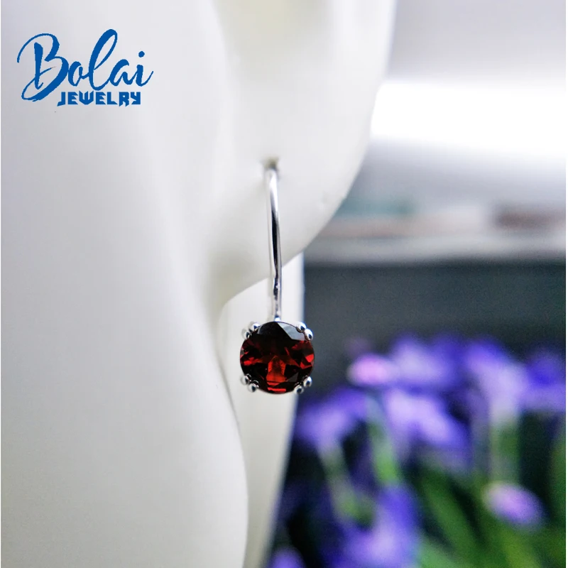 Bolaijewelry, натуральный красный гранат, Круглый, 7,0 мм, 3ct, драгоценный камень, висячие серьги, серебро 925 пробы, хорошее ювелирное изделие для женщин, как Рождественский подарок