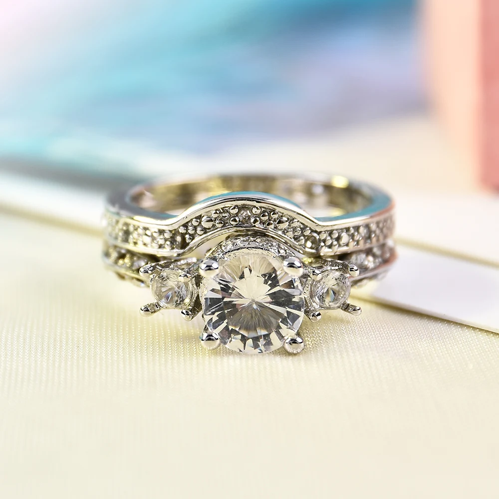 Циркониевое кольцо женские свадебные ювелирные изделия роскошные серебряные квадратные 2 шт Европа и Америка циркон обручальное кольцо