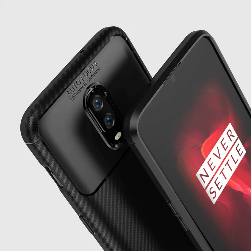 cheap New arrival For Oneplus 6 Business Carbon Fiber Silicone TPU Shockproof Case For Oneplus 6T Black brown Blue