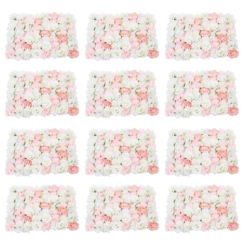 

12Pieces Romantic Artificial Rose Flower Wall Panel For Wedding Pink & White