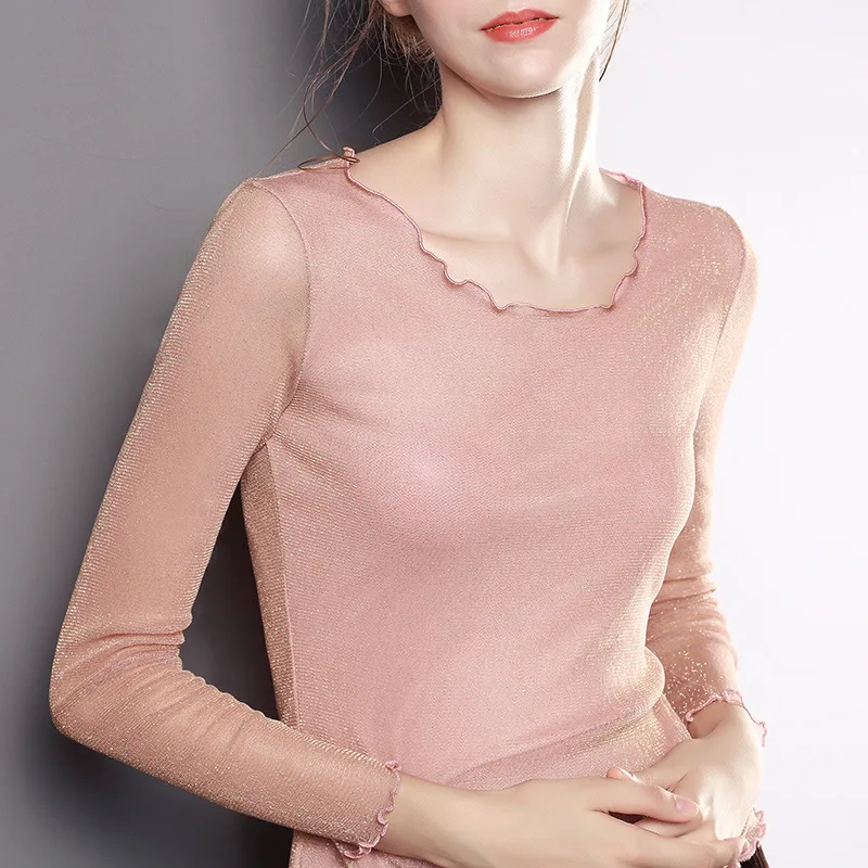 Женская Кружевная футболка с круглым вырезом и оборками на подоле|top t-shirt|basic shirtslim