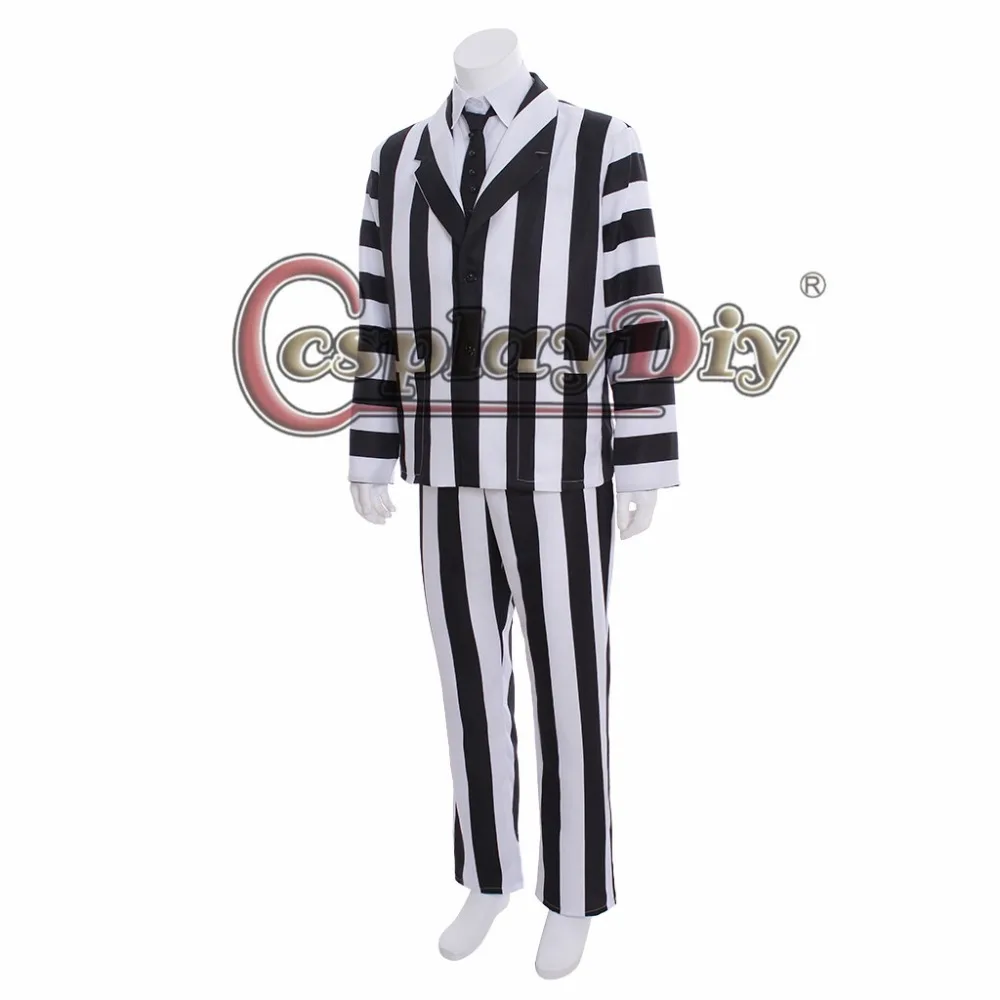 Косплей diy Beetlejuice Косплей черно-белые костюмы в полоску Взрослый мужской костюм вечерние костюмы на Хэллоуин на заказ