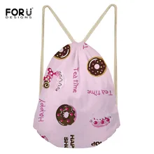 FORUDESIGNS/женская мужская дорожная сумка для хранения упаковки Doughnut сумки с принтом со шнурком, детский школьный рюкзак серии еды, рюкзак для покупок