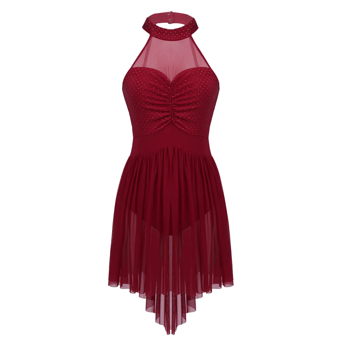 Женское необычное балетное платье-пачка с лямкой на шее, в горошек, для взрослых, лирические современные танцевальные костюмы, балерина, вечерние танцевальные трико - Цвет: Wine Red