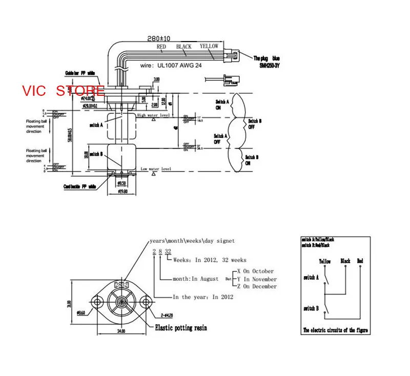 Vc5802-P Oem пластиковый Поплавковый переключатель уровня для бытовой техники датчик